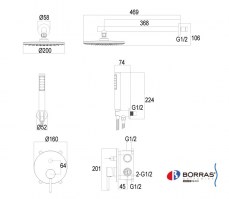 MEDIDAS KIT MONOMANDO DUCHA EMPOTRADO EVO BORRAS